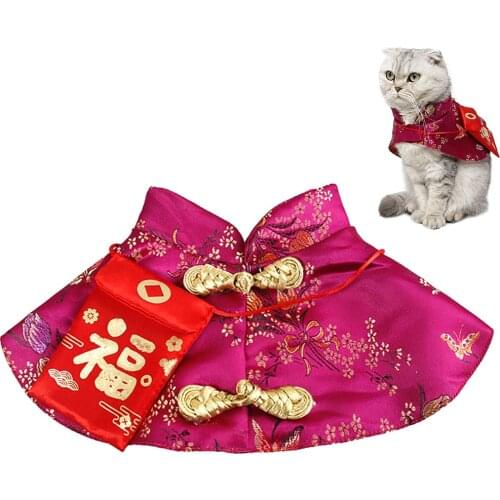 Pet Cat Tang Suit Small Red Envelope Festive Cloak Pet Cape Chinese Style Festive Pet Dog Cape Pet Costume For Kittens Cats