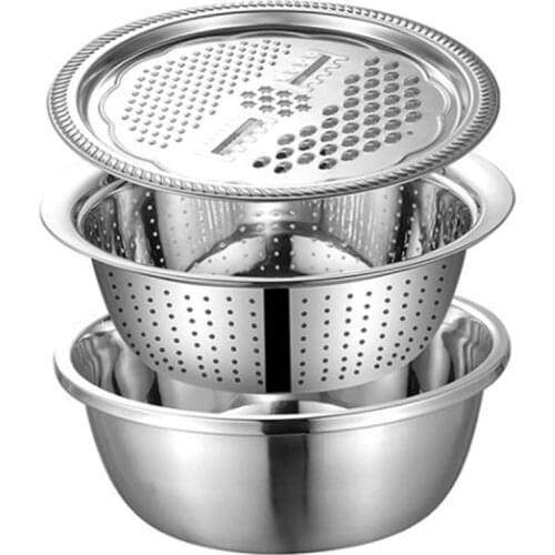 Kitchen Graters,Drain Basket Fruits Cheese Grater Stainless Steel Drain Basin Salad Maker Bowl Multifunctional Julienne