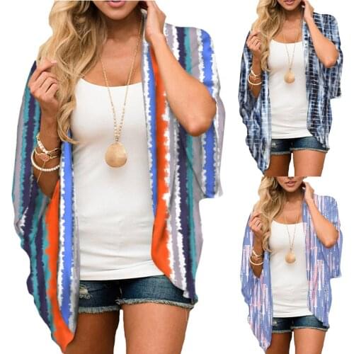 Summer Bikini Coat Women Beach Cover-Ups Shirt Casual Kimono Chiffon Cardigan Blouse Jacket Plus Size Print Beachwear Tops