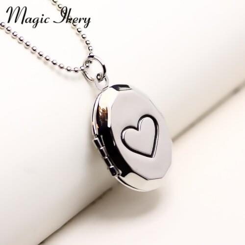 Magic Ikery round Photo memory floating locket Simple Heart Necklace fragrance essential oil diffuser for women 2016 MKA98