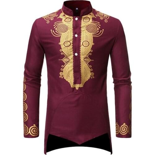 Mens African Dashiki Print Dress Shirt Hipster Slim Fit Long Sleeve Men African Clothes Casual Hip Hop Streetwear Chemise Homme