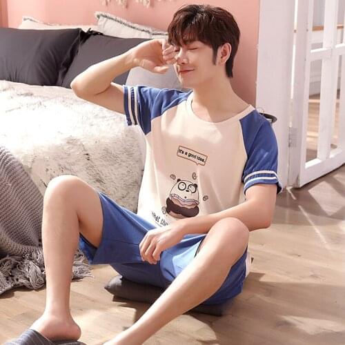 Pajamas Men Pure Cotton Short Sleeve Leisurewear Suit Autumn Or Summer Female Set