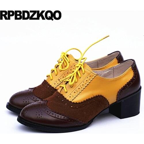 Lace Up 10 42 Multi Colored Ladies Mid Heels Shoes Vintage Women Oxford Round Toe Genuine Leather New Big Size 33 2019 Thick