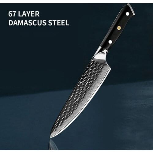 8.5inch Damascus Chef Knife VG10 67 Layers Steel Handmade Forged Meat Cleaver G10 Handle Japanese Kitchen Knives