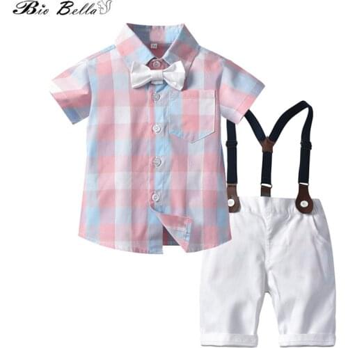 Newborn Boys Outfits Summer 2021 Kids Boy Clothes Pink Gentleman 1-6 Years Boy Summer Clothing Wedding Party Boy Infant Clothing