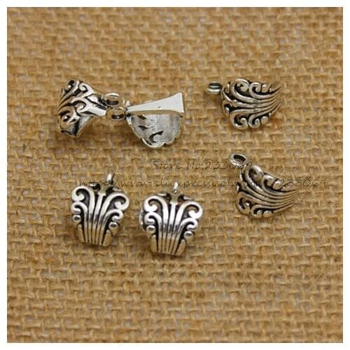 Wholesale 50pcs 8*12*17mm Antique Silver color filigree Pattern Bail Beads Jewelry Making T0322