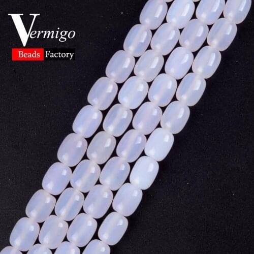 Wholesale 10x14mm Natural Stone Beads White Agates Barrel Shape Loose Beads For Needlework Jewelry Making Charm Diy Bracelet