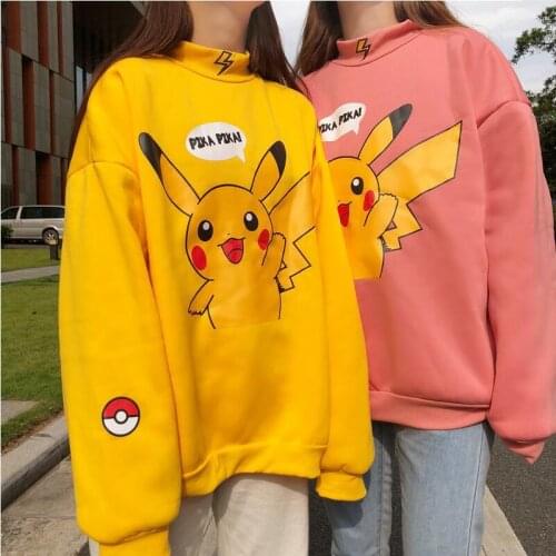 Autumn Winter Casual Styles Cute Cartoon Print Fashion Hoodies Women Turtleneck Hooded Streetwear M-2XL