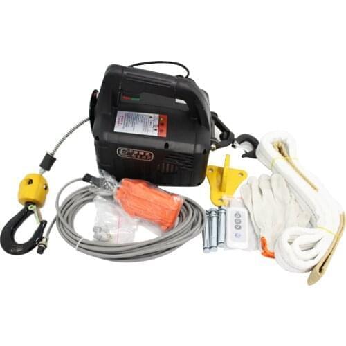 500KG 7.6M Portable electric winch hand winch traction block electric steel wire rope lifting hoist towing rope