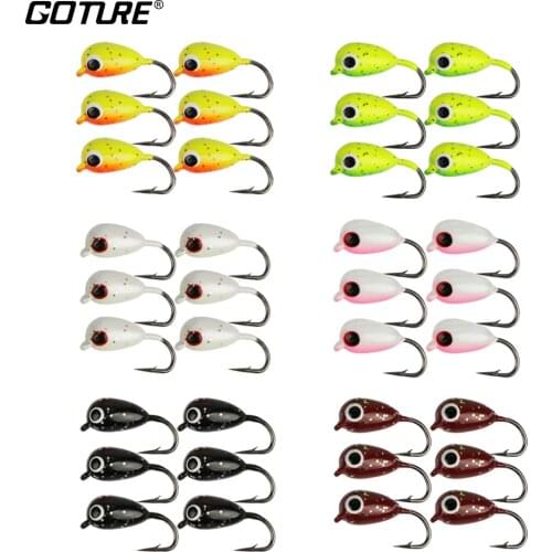 Goture 36Pcs/lot Winter Ice Fishing Lure Mini Metal Bait Fish 15mm/1.1g Lead Head Hook Bait Jigging Fishing Tackle