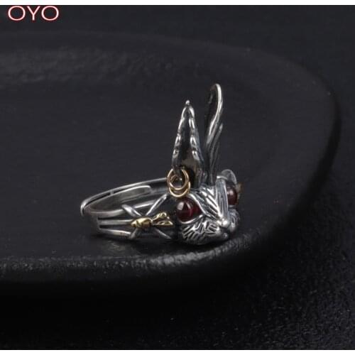 Real s925 sterling silver big ears red eyes bunny ring, retro personality female ring
