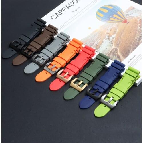 24mm 26mm Black Army green grey orange red waterpfoof Soft silicone watch band for Panerai wristband strap Pin Buckle free tool
