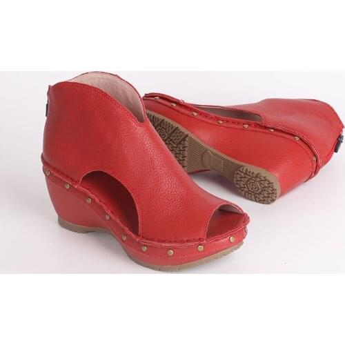 Summer the retro fish mouth version of sandals,Fashionable high heels head layer cowhide women sandals