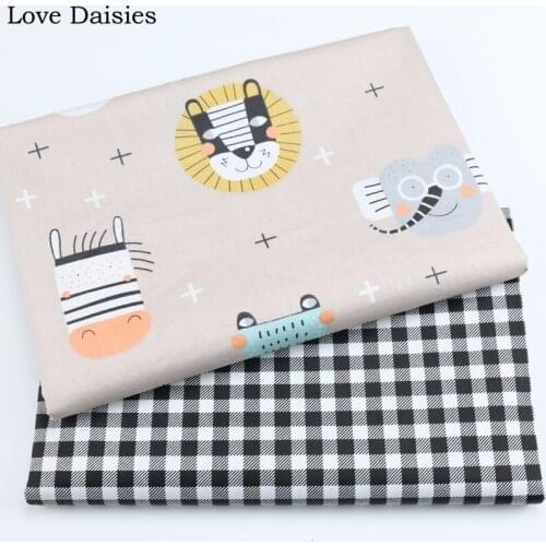 100% Cotton Twill WHITE CAMEL Cartoon Dinosaur Horse Trees Smiling Animals BLack Check Fabrics for Sheet Cushion Decor Handwork