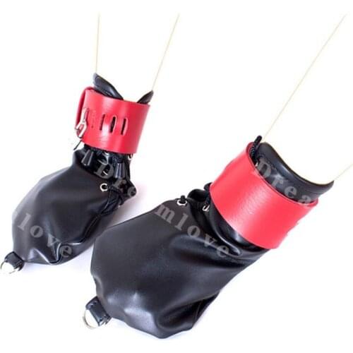 Adult Sex Bondage PU Leather Dog Play Fetish Mitts Submission Training Hand Mitten Gloves with Pad Lock and D Rings SM Products