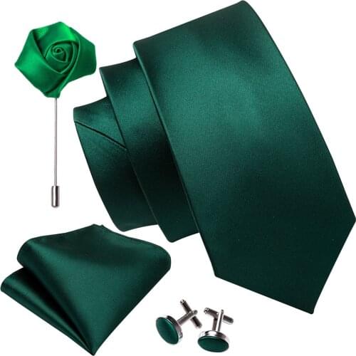 Fahsion Mens Wedding Tie Green Solid Silk Neck Ties For Men Gravat Handkerchief Cufflink Brooch Set Barry.Wang Designer FA-5261