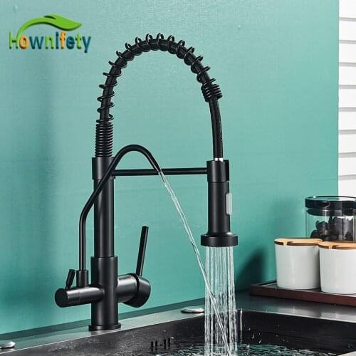 Black Drink Water Faucet Pure Hot Cold Mixer Crane Tap Multi Direction Rotation Kitchen Sink Faucets Spray Nozlle Deck Mount
