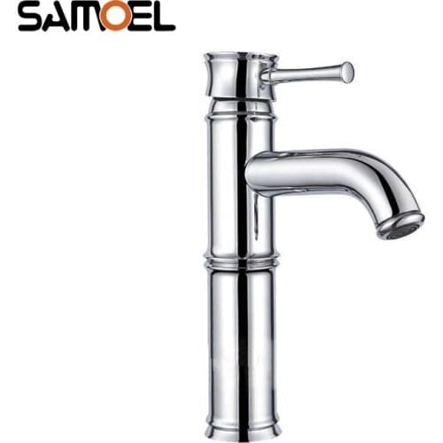European Style Classic Brass Bamboo Design Silver Bathroom Sink Faucet Chrome Economic Basin Torneira Hot and Cold Tap 1247C
