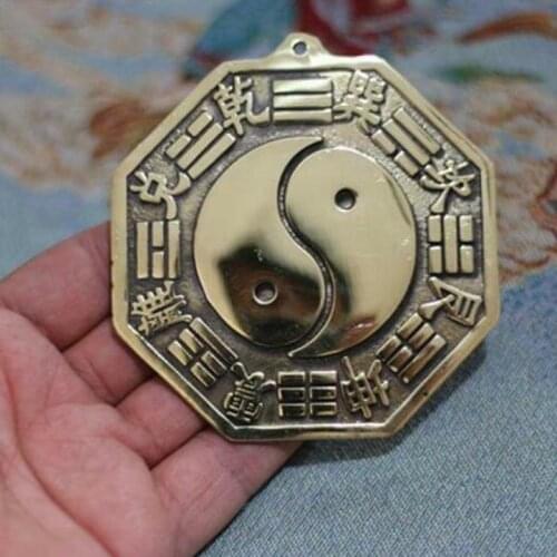 Old Fengshui Bronze Carved Exquisite Bagua Exorcism Safety Statue