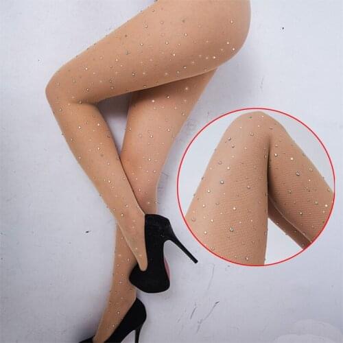 Rhinestone Tights Women Shiny Stockings Mesh Fishnet Tights Plus Size Lady Pantyhose for Girls Female Diamond Tights in the net