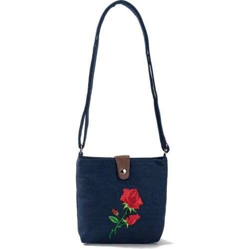 Rose embroidered shoulder handbag Embroidered lady messenger bag Flower mobile phone bags