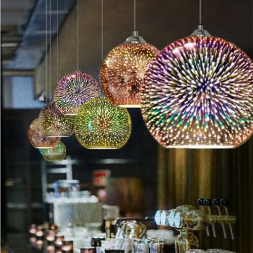 LED Pendant Lights Mirror Glass Ball Firework Lampshade Pendant Lamp for Loft Restaurant Bar Dining Room Kitchen Island