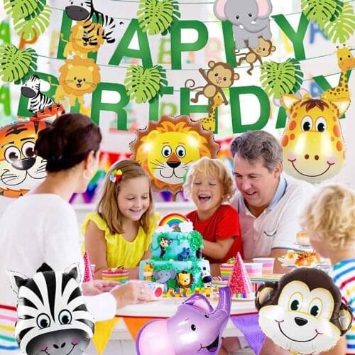 Wild Animal Forest Jungle Safari Theme 1st 2nd 3rd 4th 5th 6th first boy happy birthday party decoration cake topper banner gif