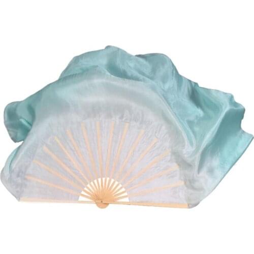 Hand Made Bamboo Real Silk Veil 30 Inch 2 Layers Double Fan Veil Pair Yangko Folk Dance Props White Start Light Fan For Women