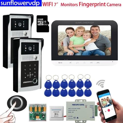 Wifi Video Intercom With Door Opening Doorbell With Camera Fingerprint IC Cards Code Unlock Intercoms For Apartment+32GB SD Card