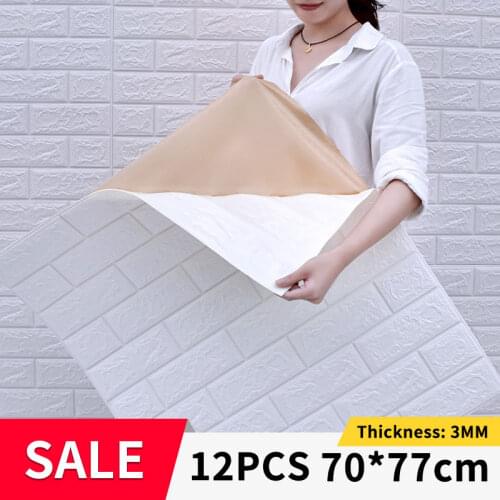 12pcs 3D Wallpaper Waterproof Self Adhesive Wall Stickers Bedroom Background Brick Foam Wall Sticker Kitchen Home Decoration