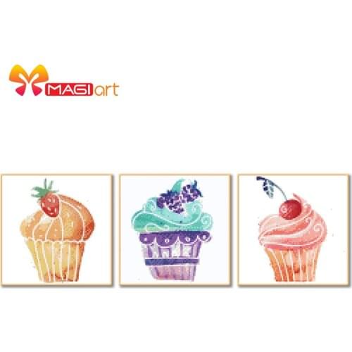Cross stitch kits Embroidery needlework sets 11CT water soluble canvas patterns 14CT Cartoon Style Colorful Cupcake-NCMC010