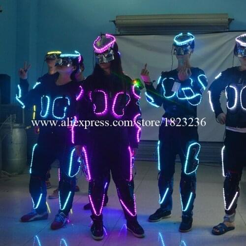 Wecool hot sale rubber glowing flashing 7 colors LED costumes armor for dancing performance dj stage dance wear
