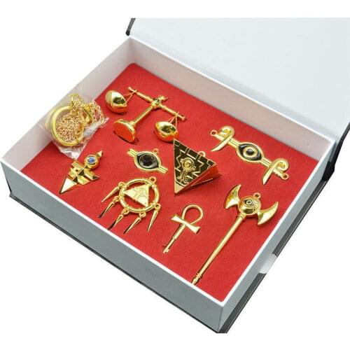 Yu-Gi-Oh! Millennium Puzzle Badge Necklace Pendant Keychain 8pcs Set+Box