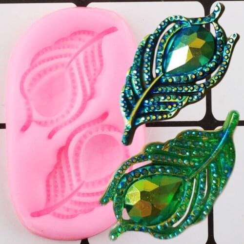 Jewelry Diamond Silicone Molds DIY Cake Decorating Tools Peacock feather Cupcake Topper Fondant Mold Chocolate Candy Moulds