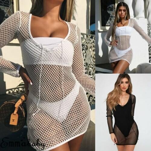Women Hollow Mesh Net Bikini Cover Up Swimwear Bathing Suit Summer Swimwear