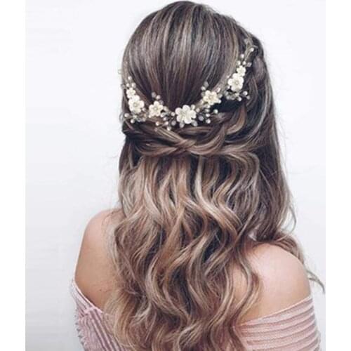 Silver Color Headband Soft Pottery Flower Crystal Headpieces Long 2 Colors Hair Accessories Woman Temperament Wedding Jewelry