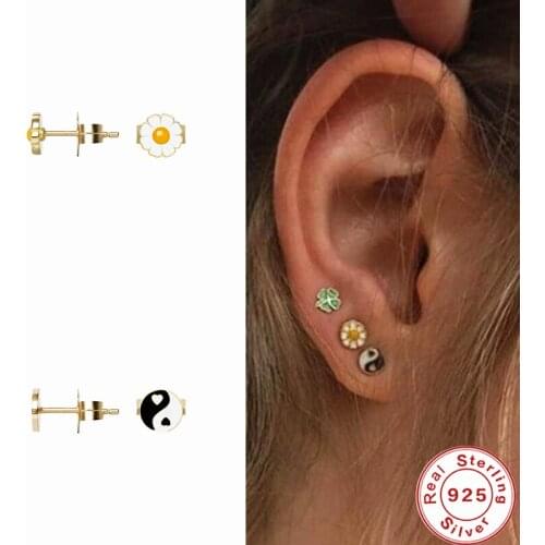 BOAKO Yin Yang 2021 Trend Pendientes Plata 925 Silver Stud Earrings for Women Earings Earring Dripping Oil Earrings Jewelry