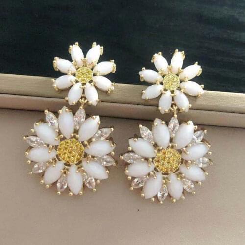 Bilincolor milk white zirconia double flower drop earring for women