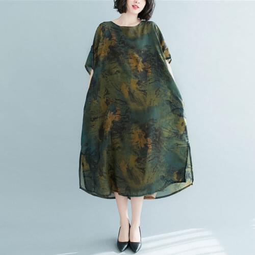 Oversized Women Vintage Print Long Dress New Arrival 2021 Summer Indie Folk Style Floral Print Loose Female Casual Dresses S3777