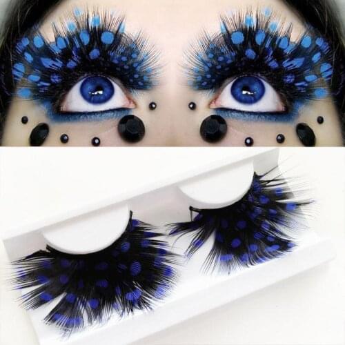 1 Pair Colored Feathers Exaggerate False Eyelashes Stage Catwalk Art Fake Eyelashes 100% Handmade Eyelash Extension Tool