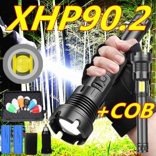 80000LM Dropshipping XHP90.3LED+COB Flashlight Zoom USB Rechargeable Power Display Powerful XHP70.2 Torch 26650 Handheld Light