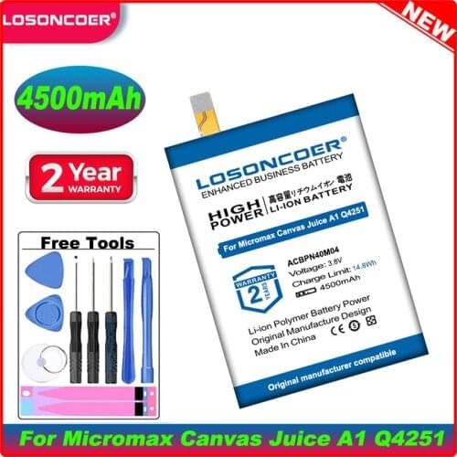 LOSONCOER 4500MaH ACBPN40M04 Battery For Micromax Canvas Juice A1 Q4251 Phone Batteries
