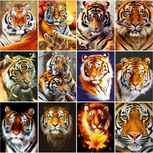 AZQSD Diamond Painting Tiger Cross Stitch Kits Diamond Embroidery Animal Mosaic Needlework Rhinestones Home Decor Gift