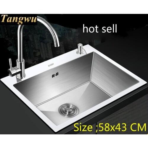 Free shipping Apartment small kitchen manual sink single trough do the dishes 304 stainless steel 58x43 CM