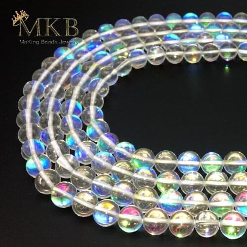 A+ Austria Crystal Beads Synthesis White Glitter Moonstone Round Beads For Jewerly Making Bracelet 6 8 10 12mm Perles Wholesale