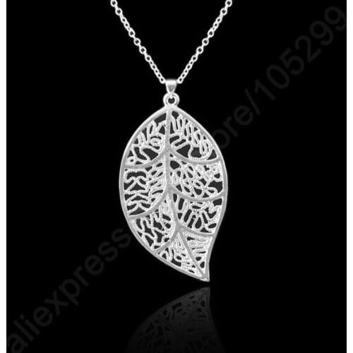 Nice Accessories Leaf Genuine 925 Sterling Silver Jewelry Leaves Pendant Necklaces With 18" Rolo Link Chains Fashion