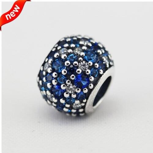 CKK 925 Sterling Silver Jewelry Pave Charms with Mixed Shades of Blue Crystal Beads Fits Bracelets For Jewelry Making