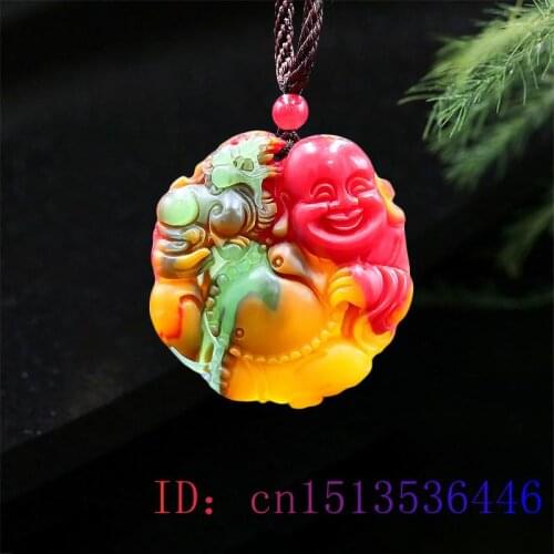 Color Jade Maitreya Pendant Amulet Buddha Gifts Charm Jadeite Gemstone Carved Fashion Natural Women Chinese Jewelry Necklace