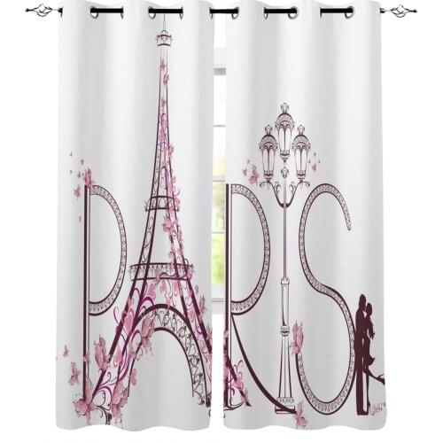 France Paris Eiffel Tower Pink White Curtain For Kitchen Living Room Bedroom Curtains Home Decoration Window Treatments Drapes