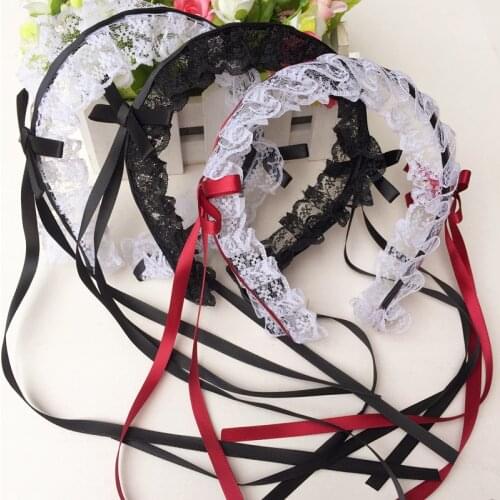Japanese Lolita Headdress Ears on The Head Headband Lolita Cute Soft Girl Lace Bow Ribbon Anime Cosplay Hair Accessories
